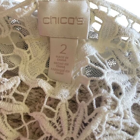 Chico’s Cream Lace Sequin Embellished Catdigan Sweater Size Medium (2) - Picture 6 of 6